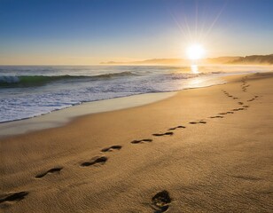 footprints in the sand on the beach