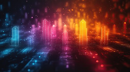 Aufkleber - colorful background with numerous arrows pointing upwards, representing successful business or marketing strategy.image