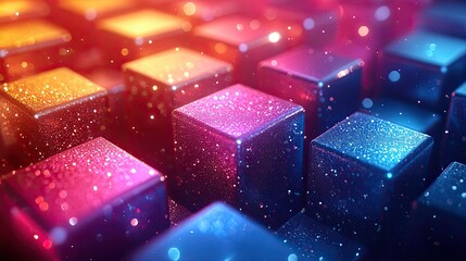 Poster - colorful pastel background with shiny, glittering squares creates playful and whimsical image