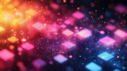 Poster - colorful pastel background with shiny, glittering squares creates playful and whimsical illustration