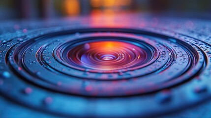 Leinwandbilder - color-toned image shows the diaphragm of camer lens aperture with selective focus, highlighting the shallow depth of field.
