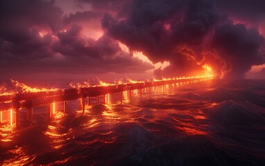Poster - Futuristic Offshore Fuel Distribution Platform Harvesting Tidal Energy with Glowing Pipelines