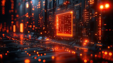 Aufkleber - cyberpunk AI circuit board background showcases futuristic digital chip technology in rendering.image