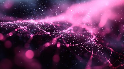 Poster - dark background with pink spiderwebs and shadowy highlights, creating spooky vibe.image