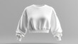 © suldev - Mockup of a womens white crop top sweatshirt 3D rendering isolated on a background Set of fashionable streetwear clothes Template for design and product photography for ecommerce