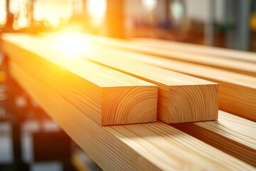 Closeup of Stacked Wooden Beams.