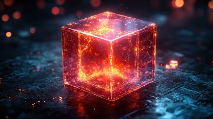 Leinwandbilder - digitally rendered red cube with glowing elements on dark background.image