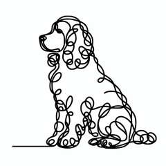 Minimalist american water spaniel dog vector outline illustration, continuous line dog silhouette design element