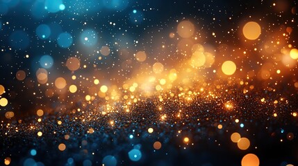 Poster - dreamy gold and turquoise bokeh background with glittering lights, ideal for festive banners or holiday party invitations with hint of elegance and joy.stock photo