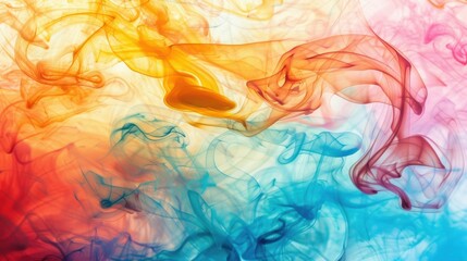 Wall Mural - swirls of colorful smoke in shades of orange, blue, and yellow dance together, forming an abstract c