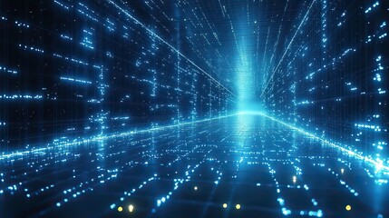 Poster - futuristic blue grid background with glowing white lines, showcasing technology theme.illustration