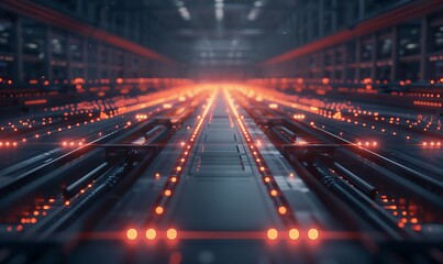 Poster - Futuristic Assembly Line with Advanced Robotics Producing Electronic Devices at Lightning Speed