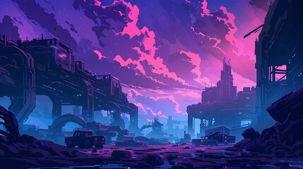 Poster - Futuristic Industrial City with Digital Systems Controlling Production and Logistics