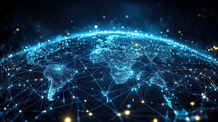 Poster - global telecommunications network concept illustrated with glowing connections.stock photo