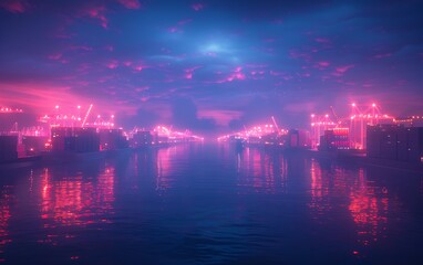 Poster - Advanced Industrial Port with Autonomous Ships and AI-Controlled Logistics Hubs