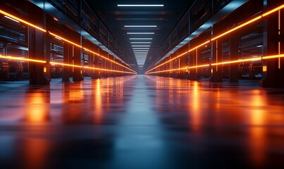 Poster - Sprawling Industrial Warehouse with Autonomous Robots Manufacturing Large-Scale Equipment
