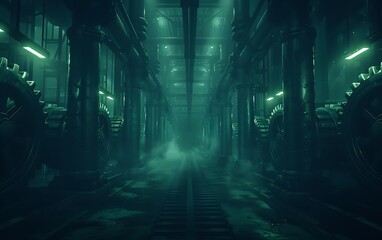 Poster - Futuristic Industrial Hub with AI-Controlled Machines Refining Raw Materials into Energy