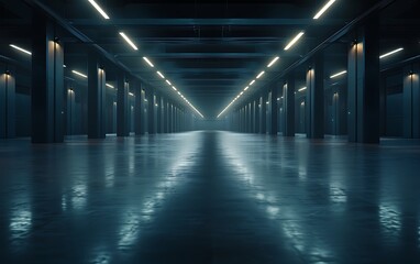 Poster - Futuristic Smart Warehouse with Autonomous Systems Managing Inventory and Shipping