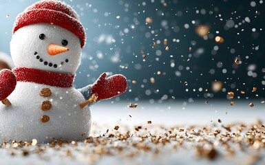 Cheerful snowman celebrating in a winter wonderland