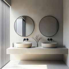 White minimalist bathroom with two sinks