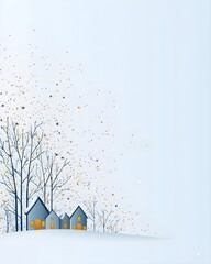 Wall Mural - Serene winter scene with snow-covered houses and trees