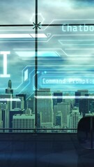 Wall Mural - holographic infographics of artificial intelligence in the office. 3d render