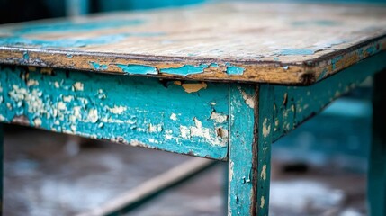 Blue table with a white top and brown legs