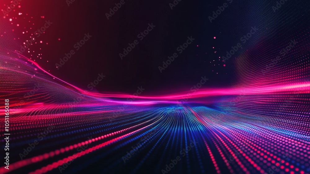 Abstract digital landscape with vibrant colors and flowing lines ...