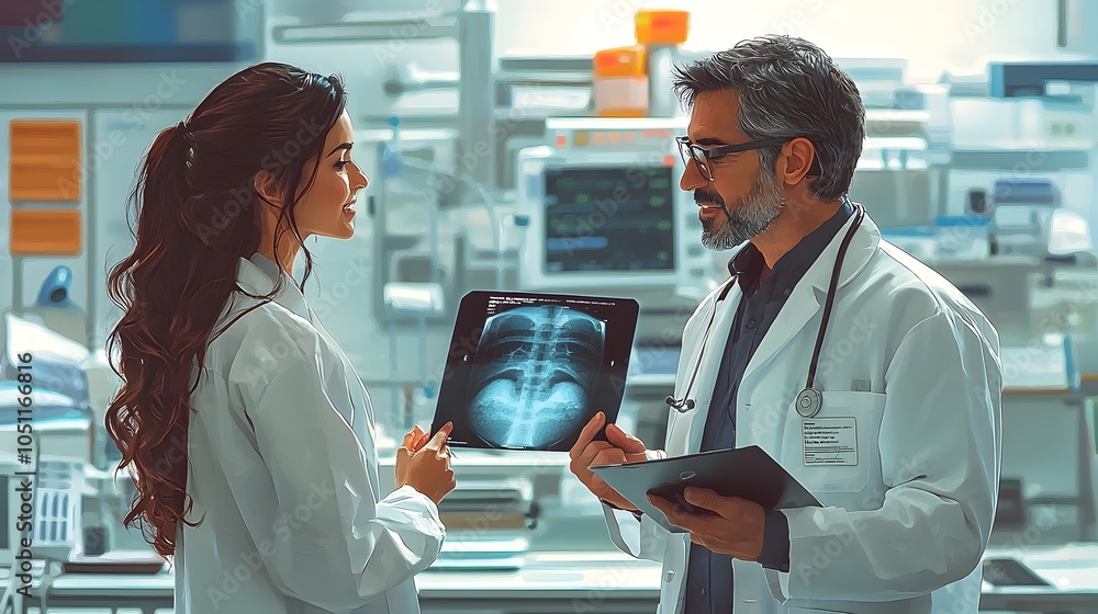 Doctor discussing the results of a patient s x ray scan in a modern ...