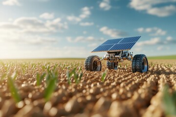 Hyperrealistic Solar Powered Robot in Crop Field