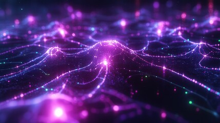 A purple and green background with many small dots