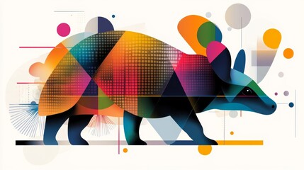 Playful purple bear, a vibrant fusion of geometric shapes in art and design