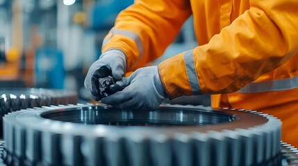 close up of an engineer s hands carefully lubricating the intricate propeller gear assembly