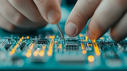 close up of a skilled engineer s hands using a small screwdriver to meticulously adjust the wiring o