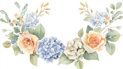 Wall Mural - Elegant floral arrangement a beautiful composition of roses and hydrangeas in soft pastel colors