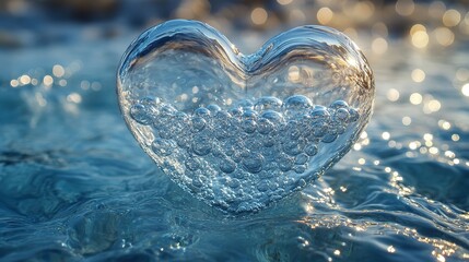 Leinwandbilder - heart made of water bubbles rises in clear blue water, symbolizing environmental awareness and the need for water conservation.stock photo