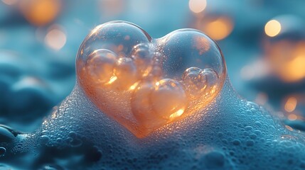 Leinwandbilder - heart of soap bubbles on blue background offers clean and fresh design for sp treatments, healthcare, or cleaning service concepts.image