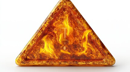 Aufkleber - high-temperature warning sign, with yellow triangle featuring fire and thermometer icon, is isolated as summer safety symbol.image