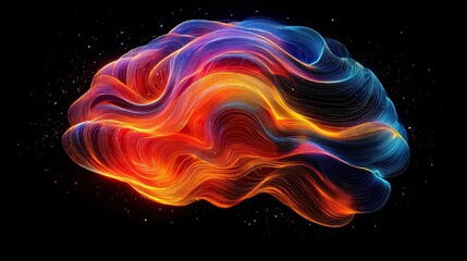 Aufkleber - logo of the human brain is formed from colorful lines on black background, representing creativity and connectivity.image