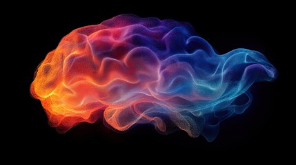 Aufkleber - logo of the human brain is formed from colorful lines on black background, representing creativity and connectivity.stock photo