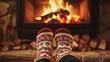 © AmStock - Cozy Winter Socks by the Crackling Fireplace