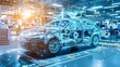 © happysunstock - Futuristic Automotive Care: Auto Technician Calibrating Sensors on Smart Car in High-Resolution Garage