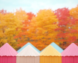 Wall Mural - Vibrant Autumn Fair Colorful Tents and Fall Foliage Perfect for Thanksgiving and Halloween