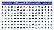 © artshuvo - Journalism and mass media solid    icon set. Vector illustration. Containing  microphone, journalist, press conference, newspaper social networks, public communication, and networking.