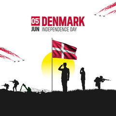 Happy Independence Day! Denmark with the Denmark flag and the Denmark Army and soldier salute of their flag illustration design.