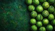 © Thoa - pattern of old, worn green tennis balls, symbolizing tennis tournaments like the US Open, perfect for banners promoting sports or vintage designs with space for text.image