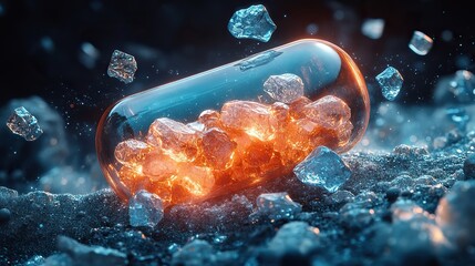 Poster - pharmaceutical banner featuring mineral capsule with minerals falling out for supplement concept.image