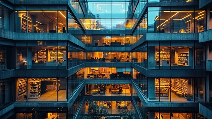 Aufkleber - photo of an office building's facade with glass windows on one side and concrete walls on the other.