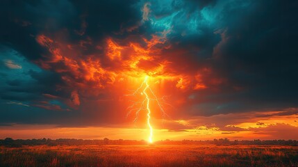 Poster - realistic depiction of powerful lightning striking with an impact, featuringeffects.