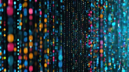 Abstract Colorful Binary Code Falling